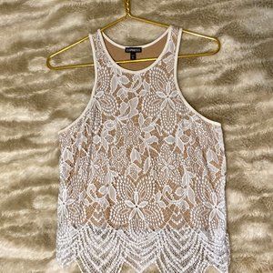 Express Racerback White Lace Crop Top